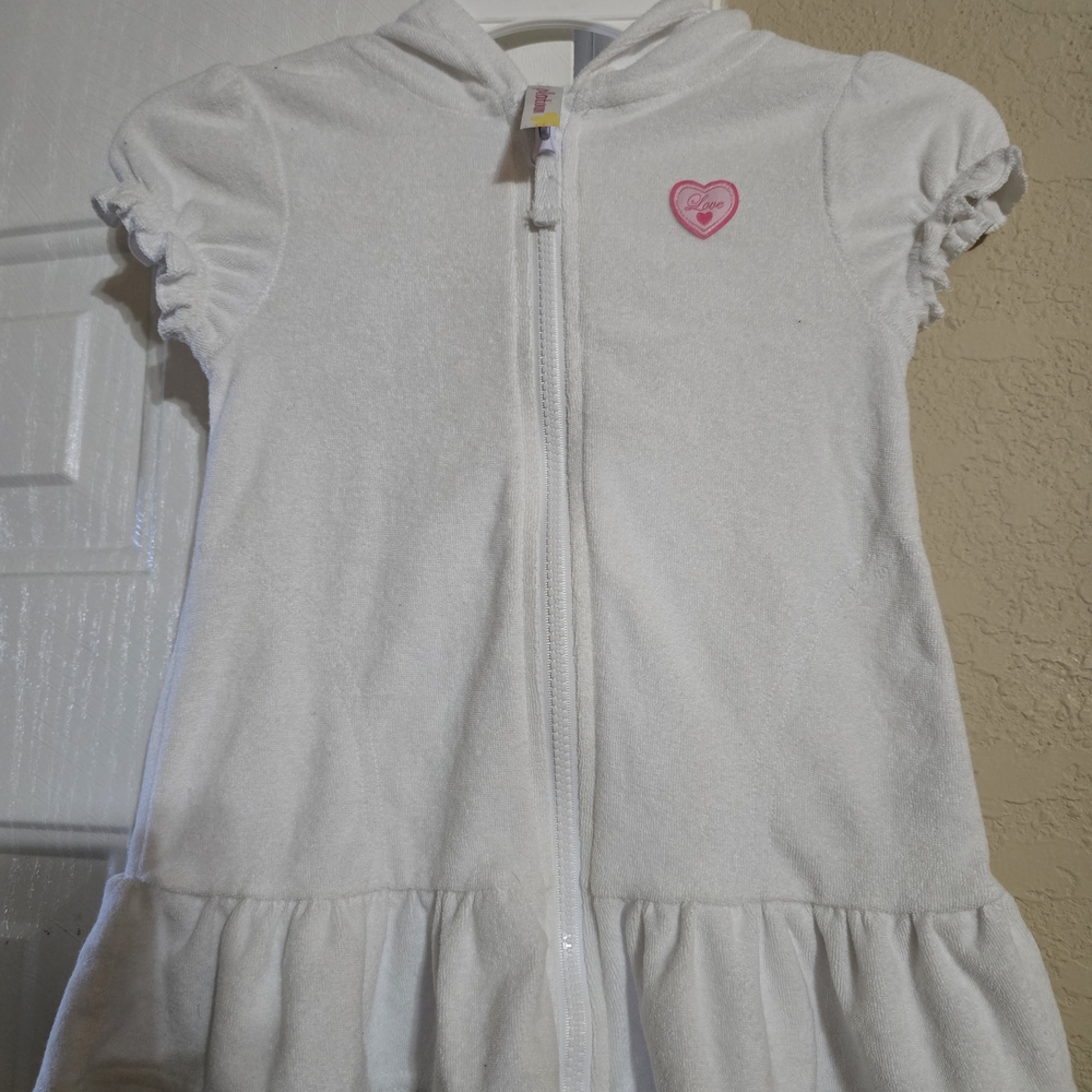White Hooded Dress with Pink Heart Patch